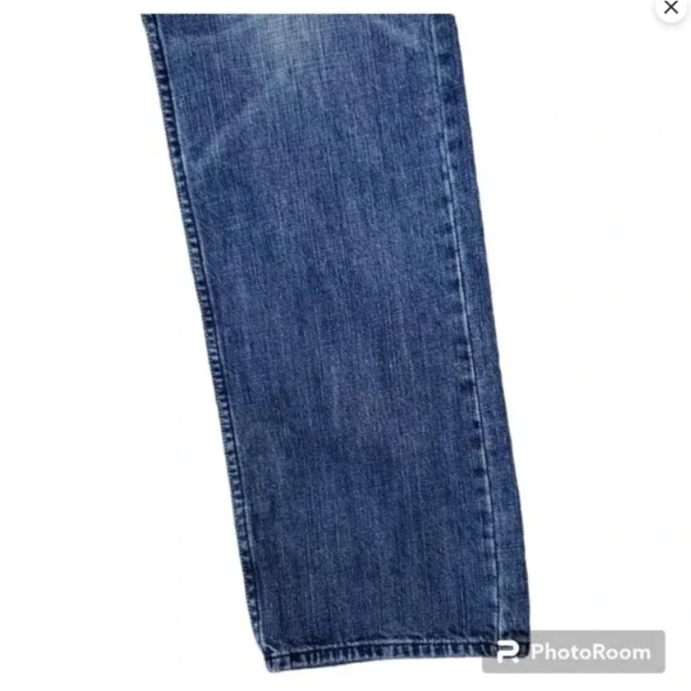 RRJ Original Jeans Men's Straight Blue Jeans Size 34 Blue Embroidered 5 Pocket